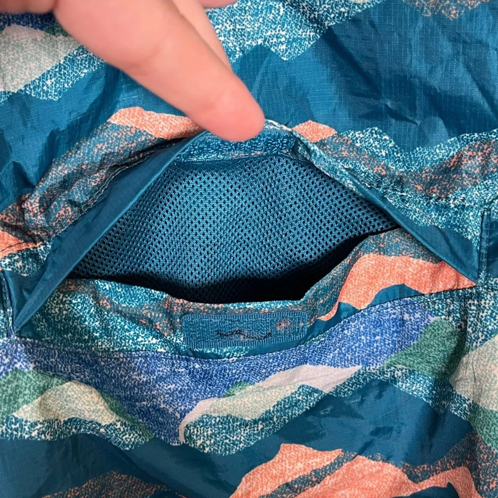 Lands' End Kids Windbreaker Rain Jacket XS 4-5 Blue Mountain Print Packable‎